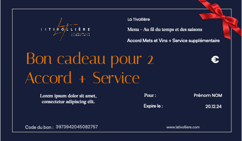 Menu – Au fil du temps et des saisons – Pour 2 personnes + Service supplémentaire et Accord Mets & Vins